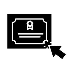 online learning concept, diploma and web cursor icon, silhouette style