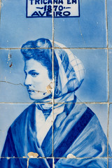 Obraz premium azulejos panels on the facade of the old railways station describing the maritime life of the region in Aveiro, Portugal