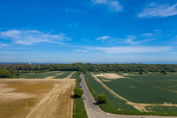 Scenic aerial view of Goring Gap which is section of fields running to the south coast between...