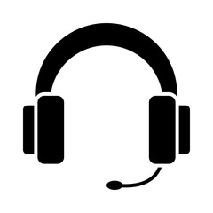 headphones with microphone over white background, silhouette style