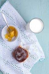 Food baking concept. Fresh baked organic homemade soft milk bread 