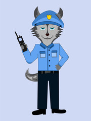 Husky dog ​​character isolated police profession holds walkie-talkie vector