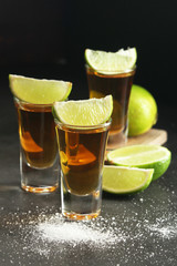Shots with tequila with salt and lime	