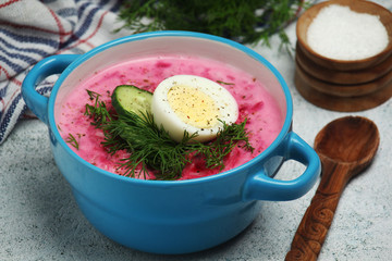 Cold soup from beetroot - a traditional dish of Eastern European cuisine