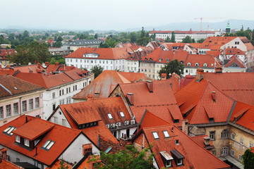 Fototapeta na wymiar Panorama of Ljubljana opening from the Castle Hill