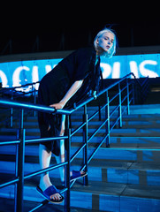 Fototapeta premium fashion shooting. Girl model, stylish look. Urban environment.