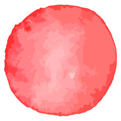 Red pink watercolor hand painted round stain isolated on white. Illustration for artistic design. Vector illustration.