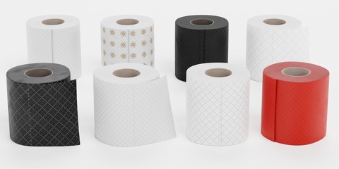 Realistic 3D Render of Toilet Papers Set