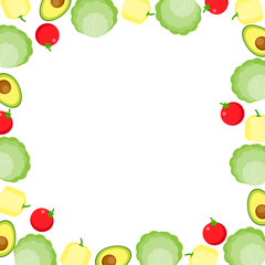 This is the background of vegetables. Cute frame with cabbage, pepper, avocado, tomato.