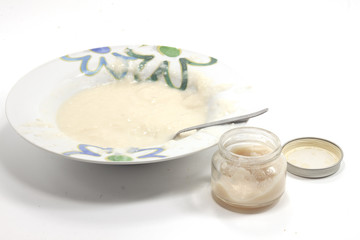 dish and container of homogenised food for food