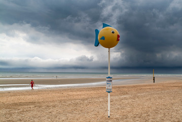 sand beach and sea during a storm day in Ostend