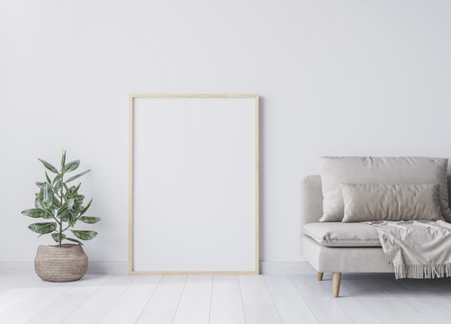 Mock up interior for minimal living room design on white background