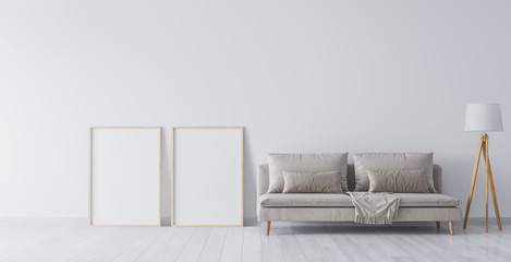 Mock up interior for minimal living room design on white background
