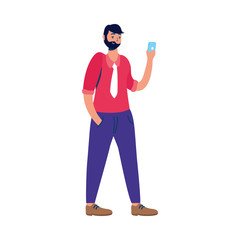 young man using smartphone character