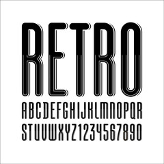 Ultra high font of retro style, old alphabet sans serif, rounded black letters from A to Z and numbers from 0 to 9 for you designs, vector illustration 10EPS