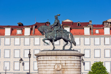 On The Pra&ccedil;a da Figueira bronze equestrian statue representing King John in Lisbon