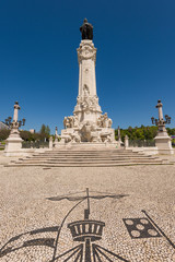 Statue From Marques De Pombal and calçada pavement In Lisbon Portugal