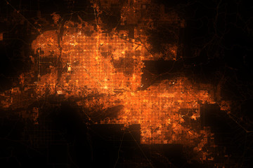 Phoenix top view. Night city with street lights, view from space. Urbanization concept, render