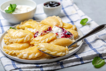Homemade dumplings with cottage cheese.