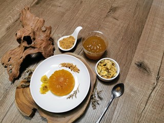 Traditional Thai-Chinese dessert. Focus Spot Chrysanthemum tea jelly