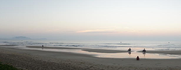 Sunrise over the beach at Mũi N&eacute; Beach Resort in Vietnam.