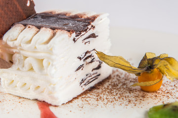 Viennetta frozen cake dessert with a Physalis.