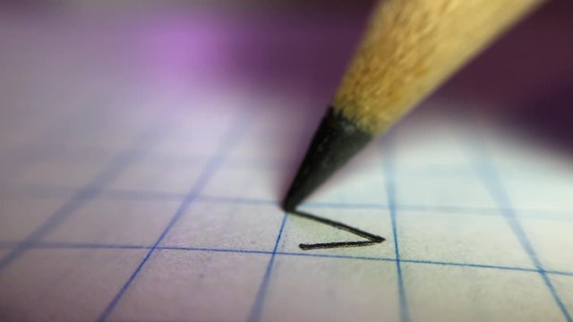 super macro shot of pencil drawing check mark