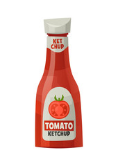 Traditional glass tomato ketchup bottle isolated on white background