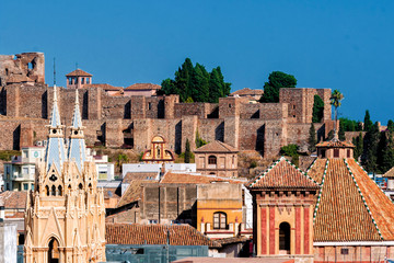 Church of St. Augustine and Gibralfaro Castle and Alcazaba in Malaga Andalusia, Spain