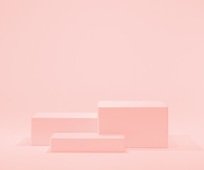 Empty podium with hipster abstract Pink background composition, Abstract Platforms for cosmetic product presentation, 3d illustration pedestal for display creative Minimal concept.