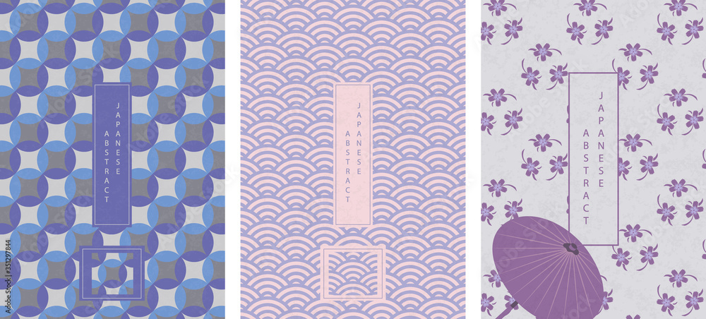 Wall mural oriental japanese style abstract seamless pattern background design geometry wave scale round cross 
