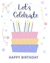 Happy birthday vector concept. Birthday & celebration. Greeting card, poster, banner happy birthday. Vintage label. Happy birthday greeting card and party invitation templates, vector illustration,