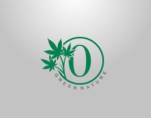 O Letter Logo Circle Nature Canabis Leaf, vector logo design concept medical marijuana leaf with initial letter logo icon for nature business.