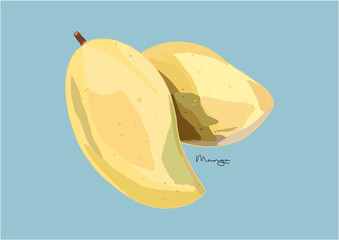 Vector Illustration of whole ripe Mango, tropical fruit