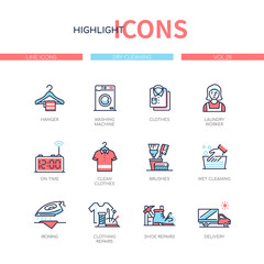 Dry cleaning - line design style icons set