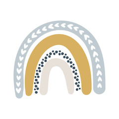 Cute vector rainbow in scandinavian style isolated on white background for kids. Hand drawn cartoon illustration for posters, prints, cards, fabric, children books, interior design