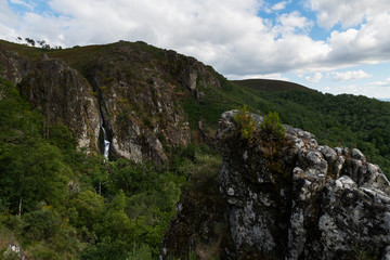 Scenic view of the waterfall at the vilage of Pitoes das Junias in Montalegre, Portugal.