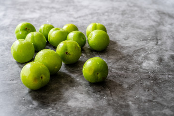 Raw Organic Sour Green Plums Ready to Eat.
