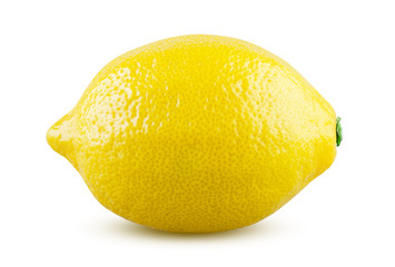 Lemon isolated on white background. Fresh and tasty lemon with shiny peel detailed close up