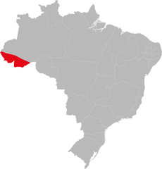 Acre state highlighted on Brazil map. Business concepts and backgrounds.