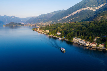 Lake Como, Italy, aerial view of the coast in the Tremezzina area