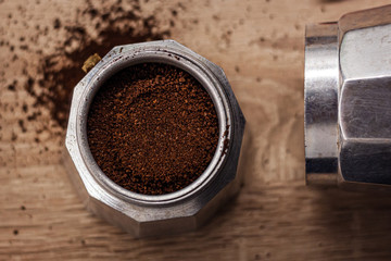 Ground coffee in a roar