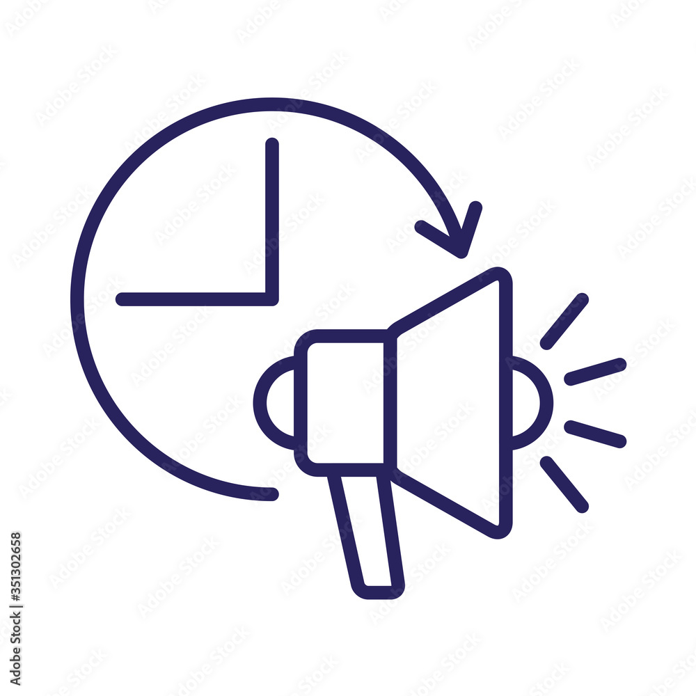 Poster time clock with arrow around and megaphone