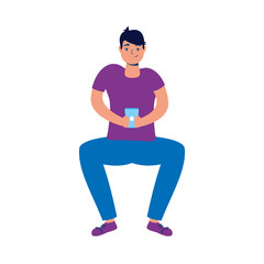 young man using smartphone seated character