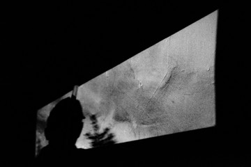 Cień człowieka na ścianie domu w nocy © Albert