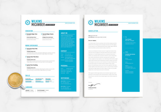 Resume and Coverletter Layout with Turquoise Accents