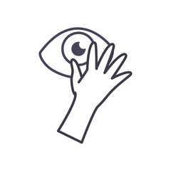 Fototapeta premium Hand touching eye line style icon vector design