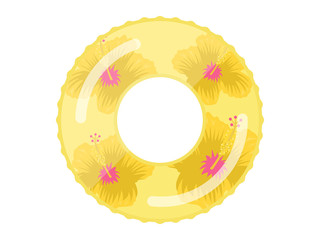 ハイビスカス柄の浮き輪のイラスト