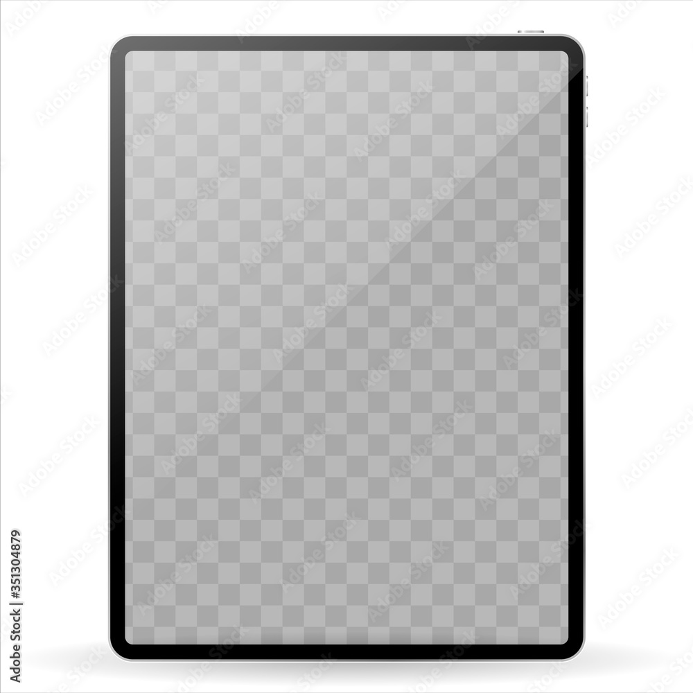 Poster modern black tablet computer mockup with transparent screen isolated on white background. vector ill