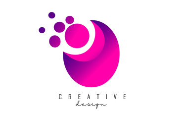 O Dots Letter Logo with Purple Pink Bubbles Vector Illustration.